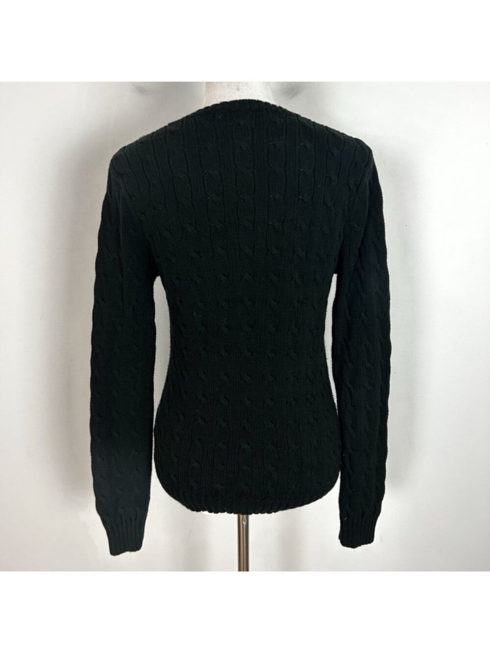 Vtg Ralph Lauren Sport Black Cable Knit V-neck Sweater Old Money Y2K Size Large - Picture 4 of 5